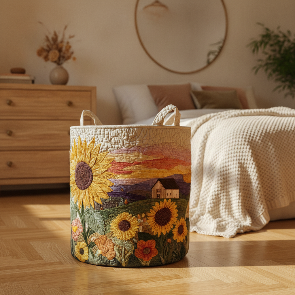 Blommande sol tvättkorg