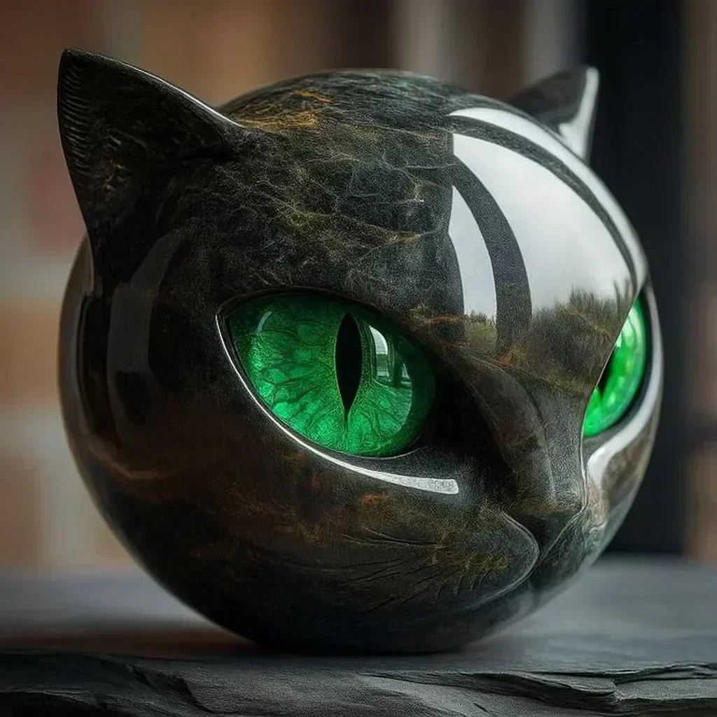 Nattens magi | Mystisk skulptur av svart katthuvud