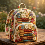 Quiltad ryggsäck – Böcker och blommor