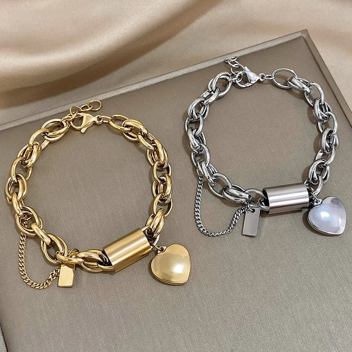 Tjockt armband med hjärtan | Guld