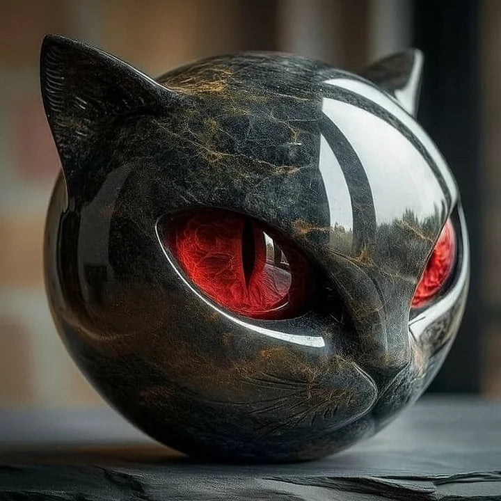 Nattens magi | Mystisk skulptur av svart katthuvud
