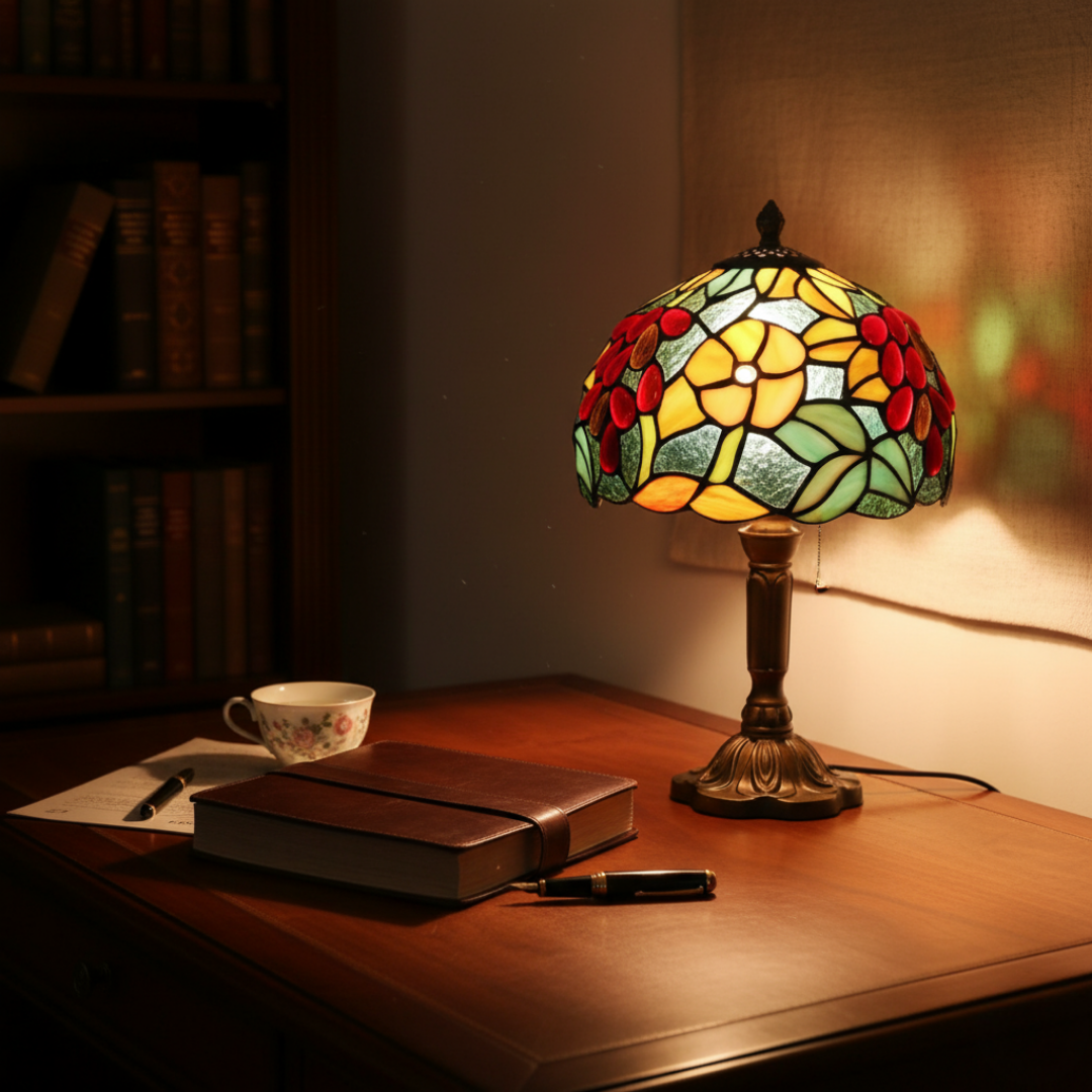 BLOMSTERGLANS | Färgglad lampa i härdat glas