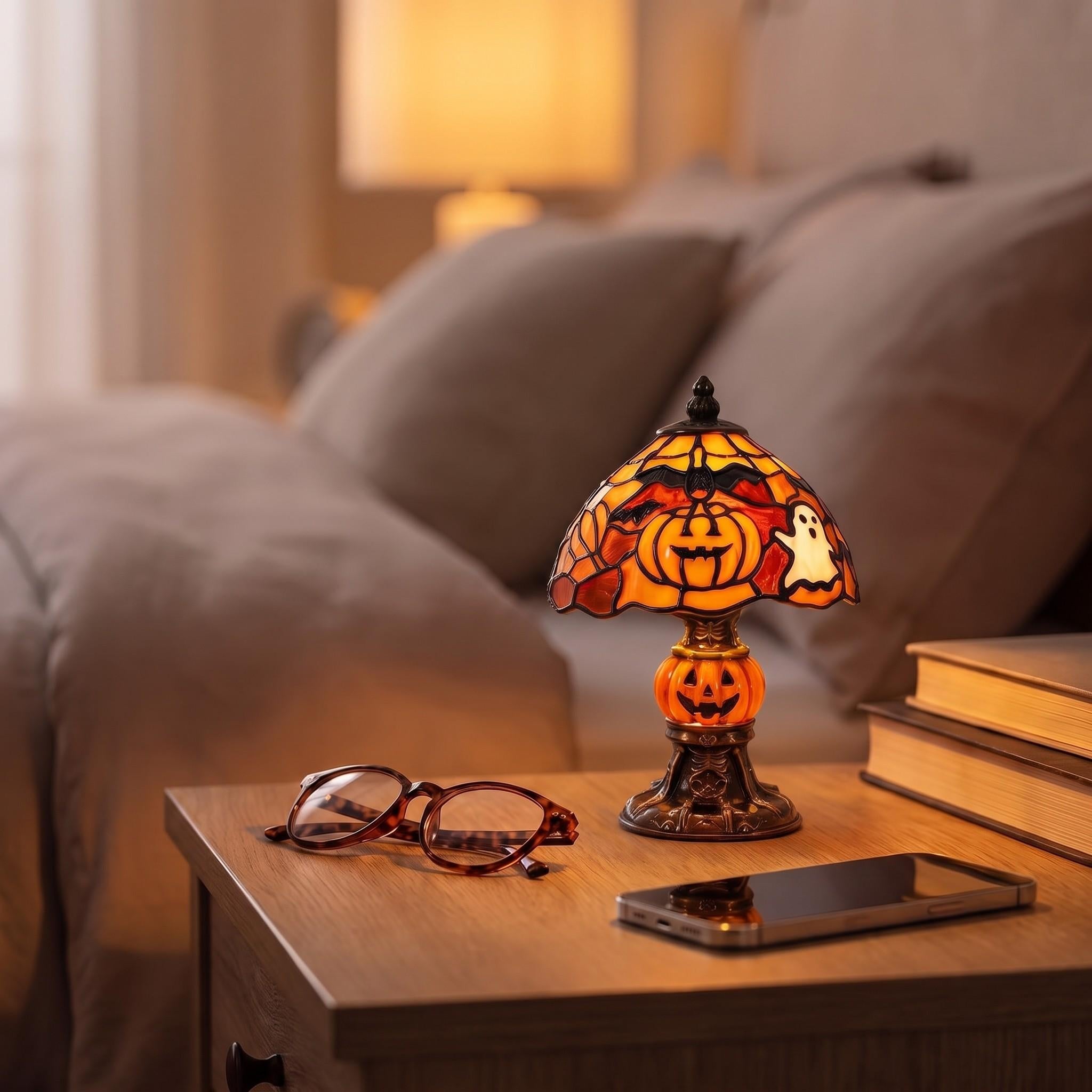 Tiffany-stil lampa med pumpa