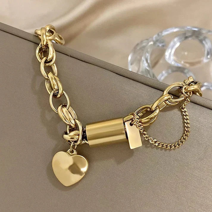 Tjockt armband med hjärtan | Guld