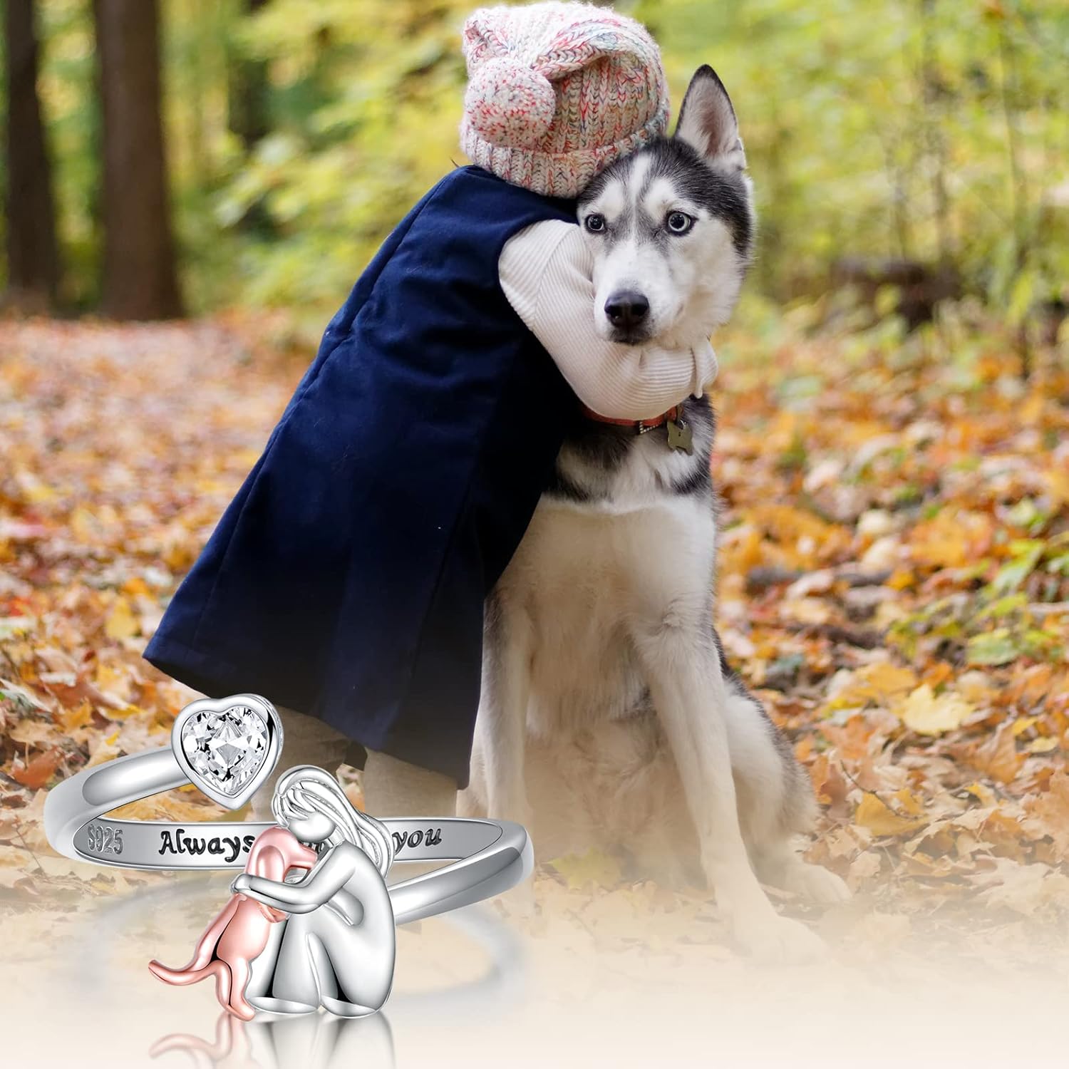 Justerbar ring med hundmotiv | Vit zirkon