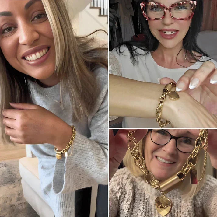 Tjockt armband med hjärtan | Guld