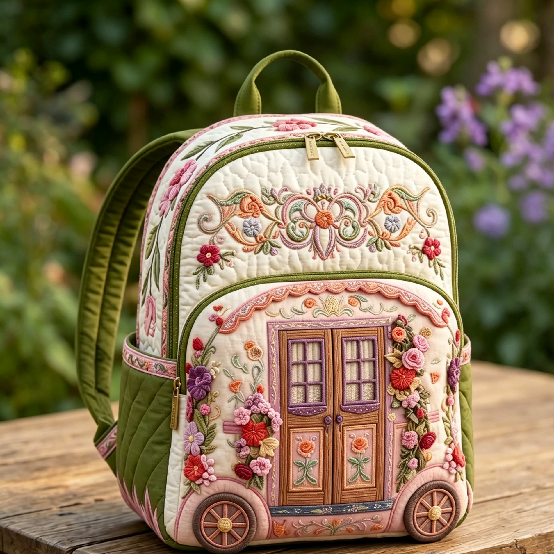 Quiltad ryggsäck – Blomstrande karavan