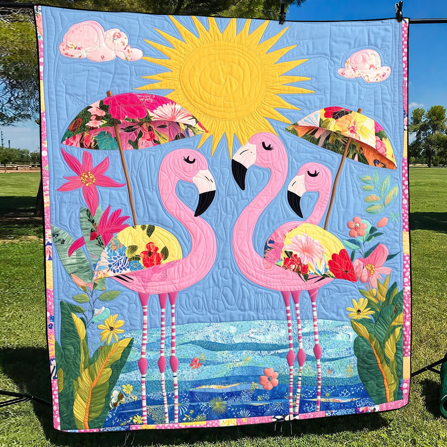 Quiltat överkast – Charmig flamingo
