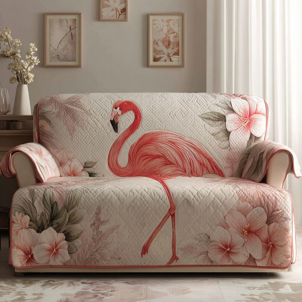 Amanda - quiltat soffskydd Flamingor
