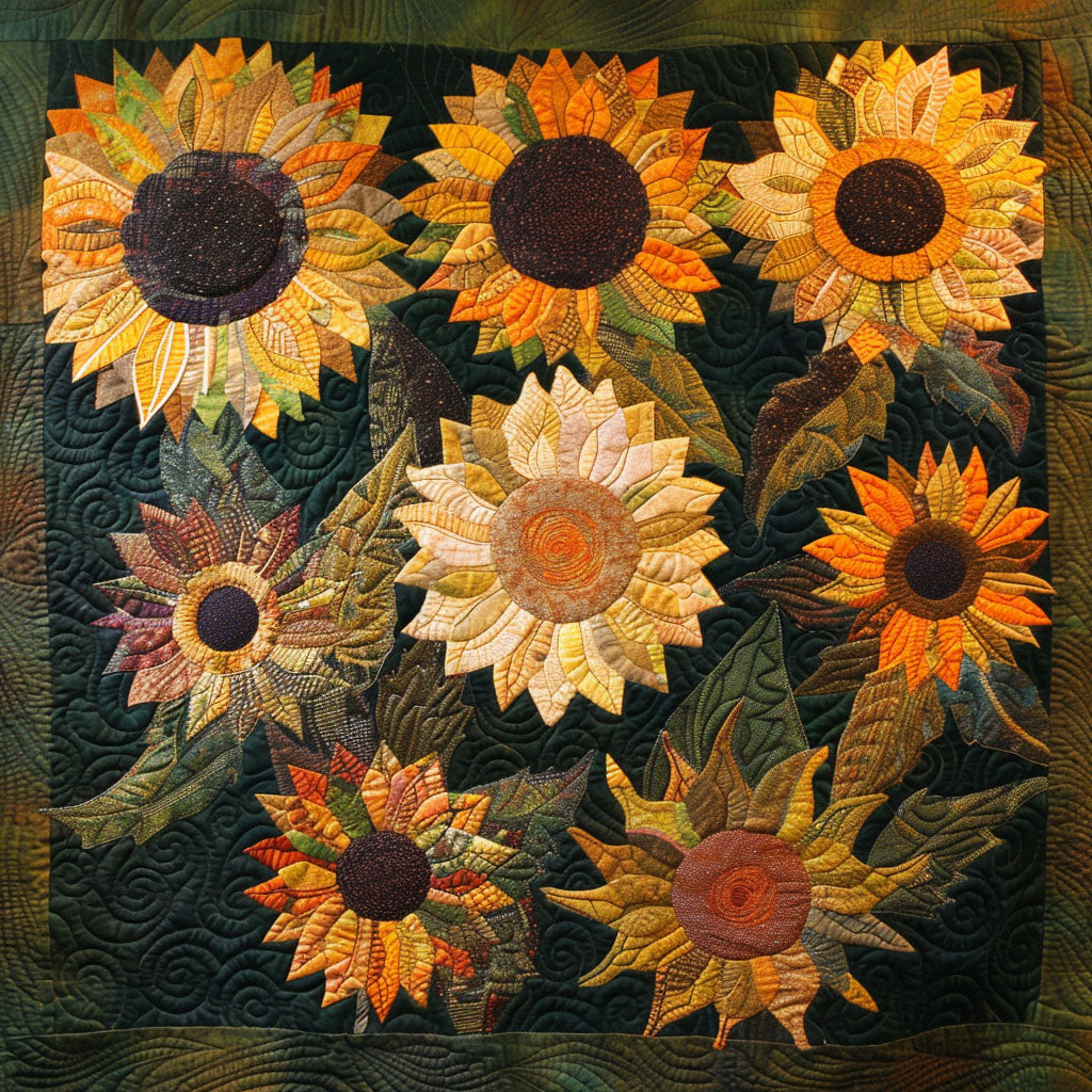 Quiltat överkast – Solrosens bärnstensglädje