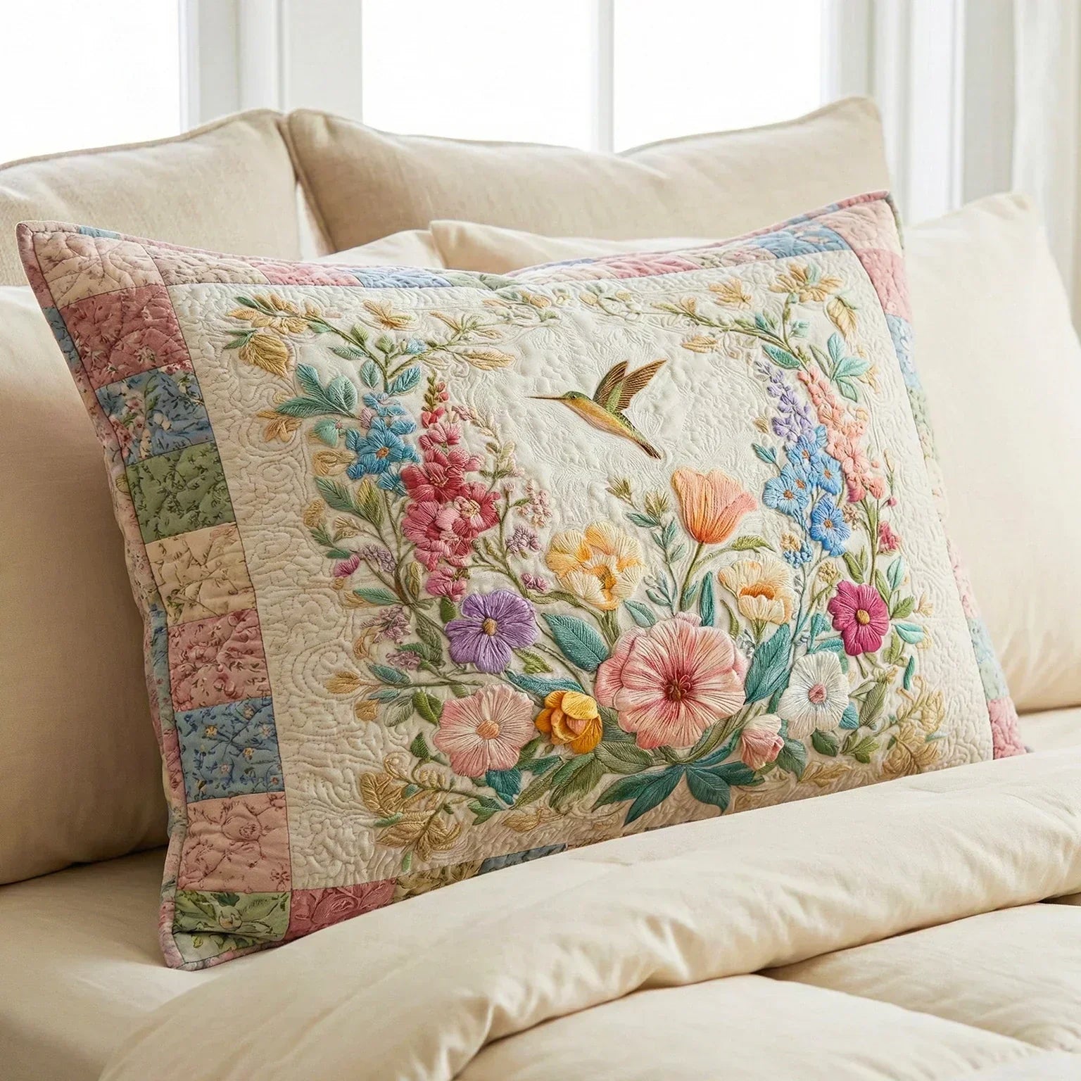 Quiltat kuddfodral – Blomstrande ängar