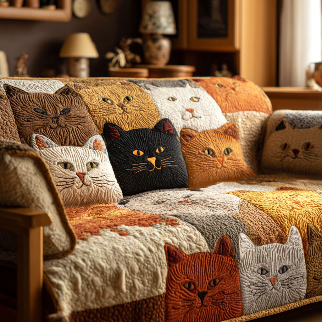 Fridas soffskydd | Quiltat med kattmotiv