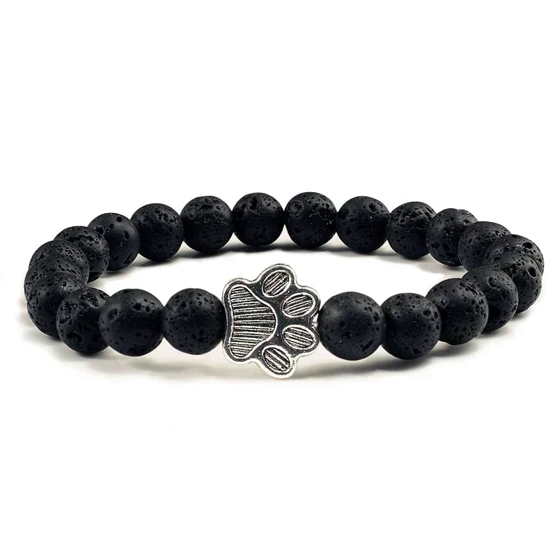 Armband av naturliga stenar med tassdekoration – Elastiskt pärlarmband för män och kvinnor