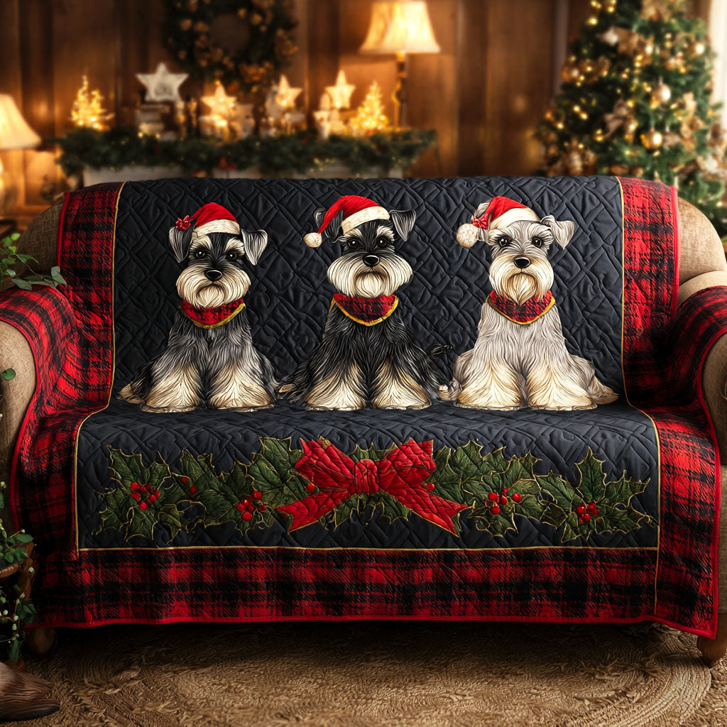 Tea – Quiltat soffskydd med schnauzermotiv till jul