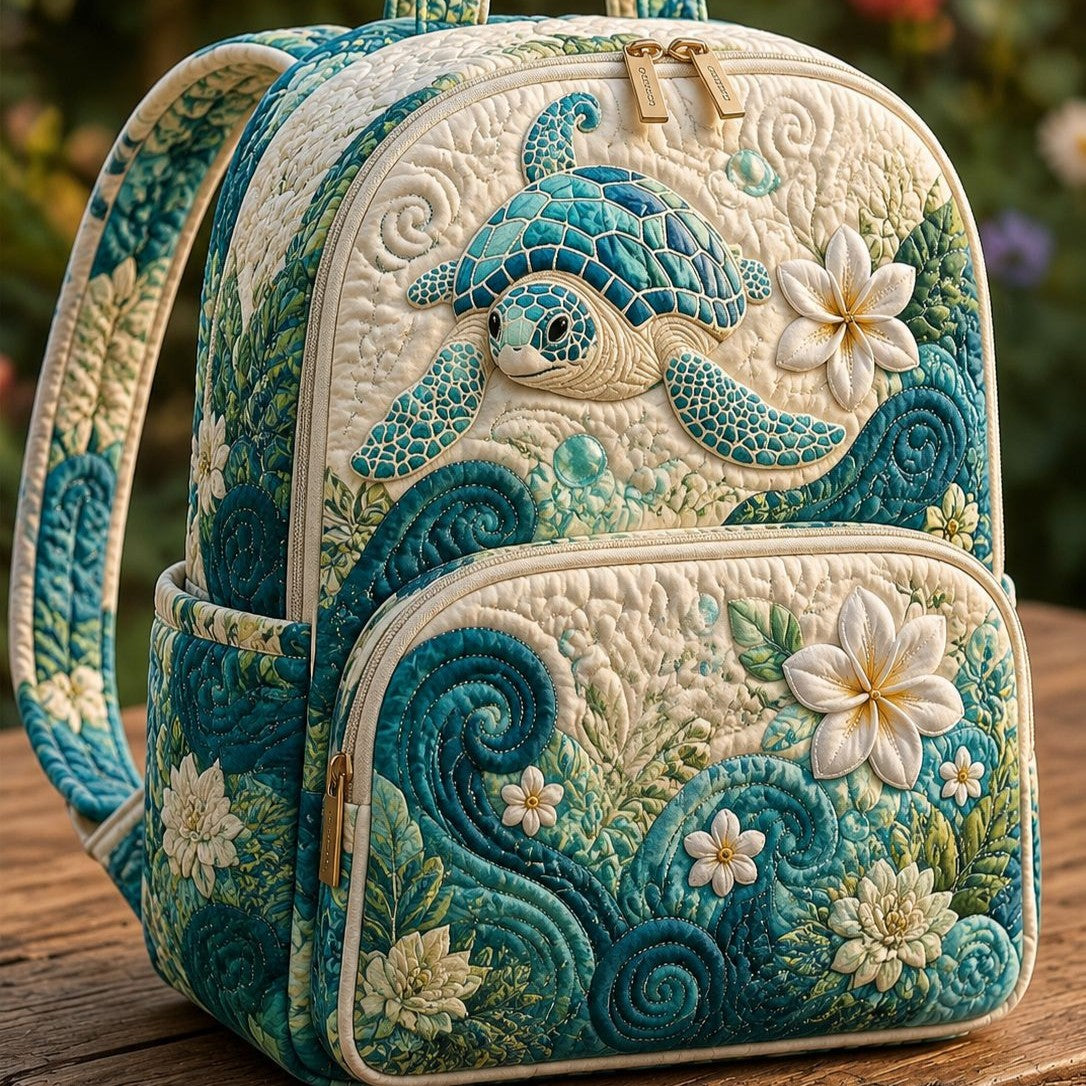 Quiltad ryggsäck – Havssköldpadda och plumeria
