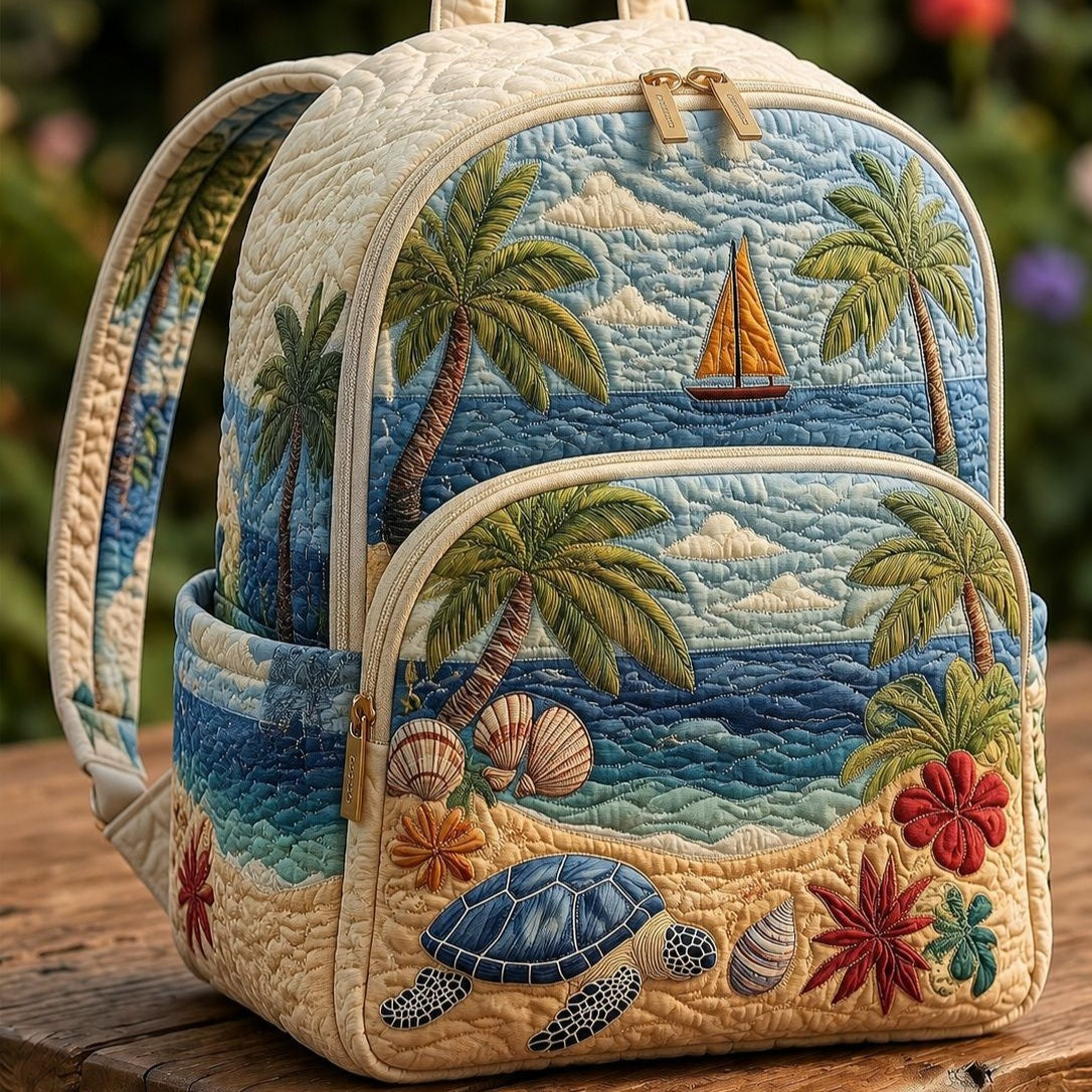 Quiltad ryggsäck – Havssköldpadda på tropisk strand