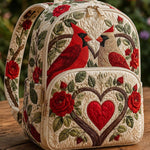Quiltad ryggsäck – Röda fåglar och rosor