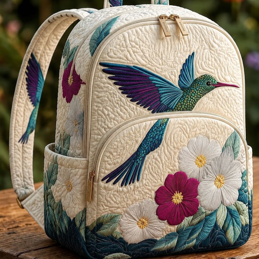 Quiltad ryggsäck – Kolibri och vilda blommor