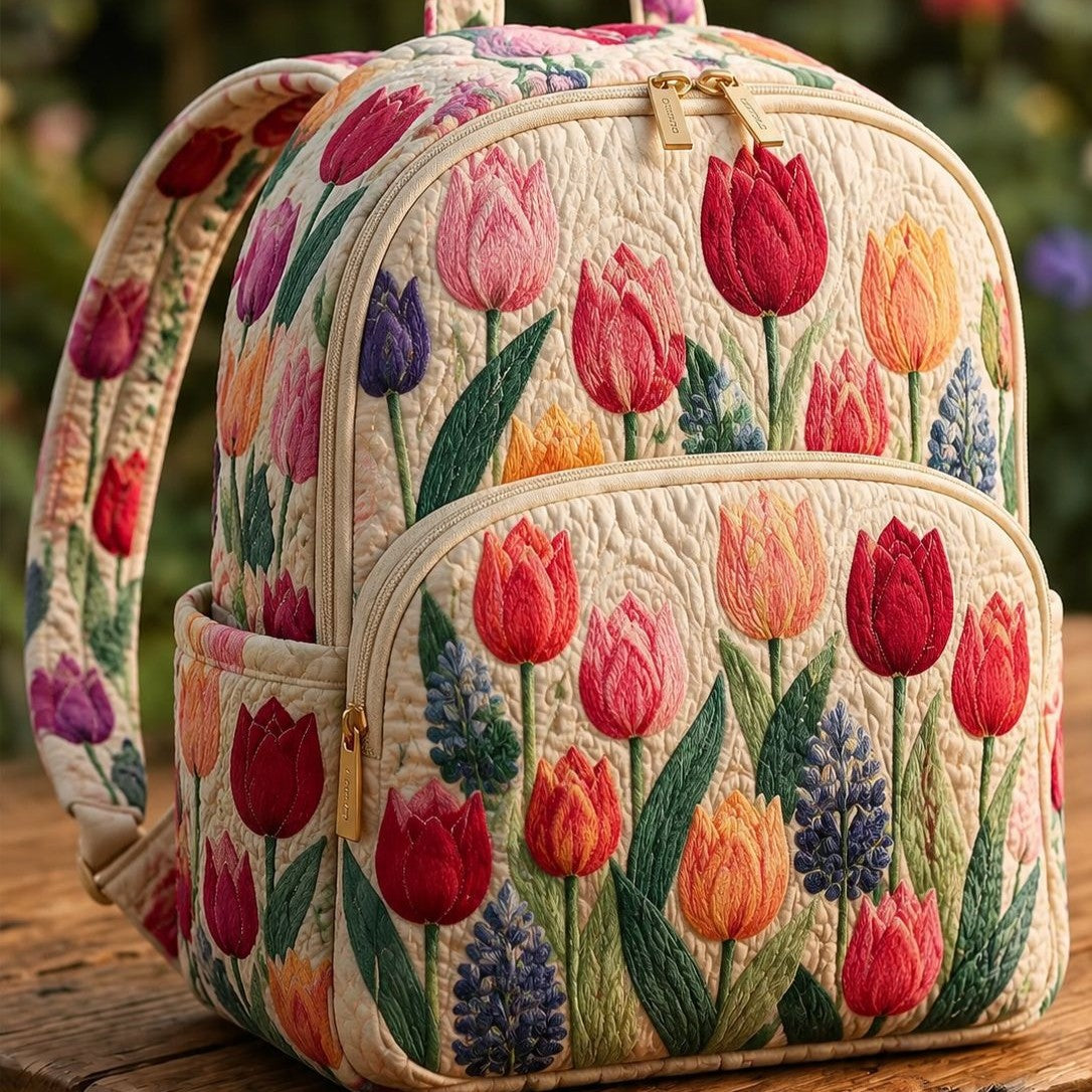 Quiltad ryggsäck – Färgglada tulpaner