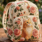 Quiltad ryggsäck – Orange katt och rosor