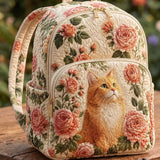 Quiltad ryggsäck – Orange katt och rosor