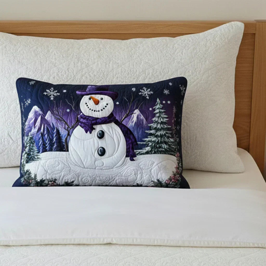 Quiltat kuddfodral – Lila snögubbe