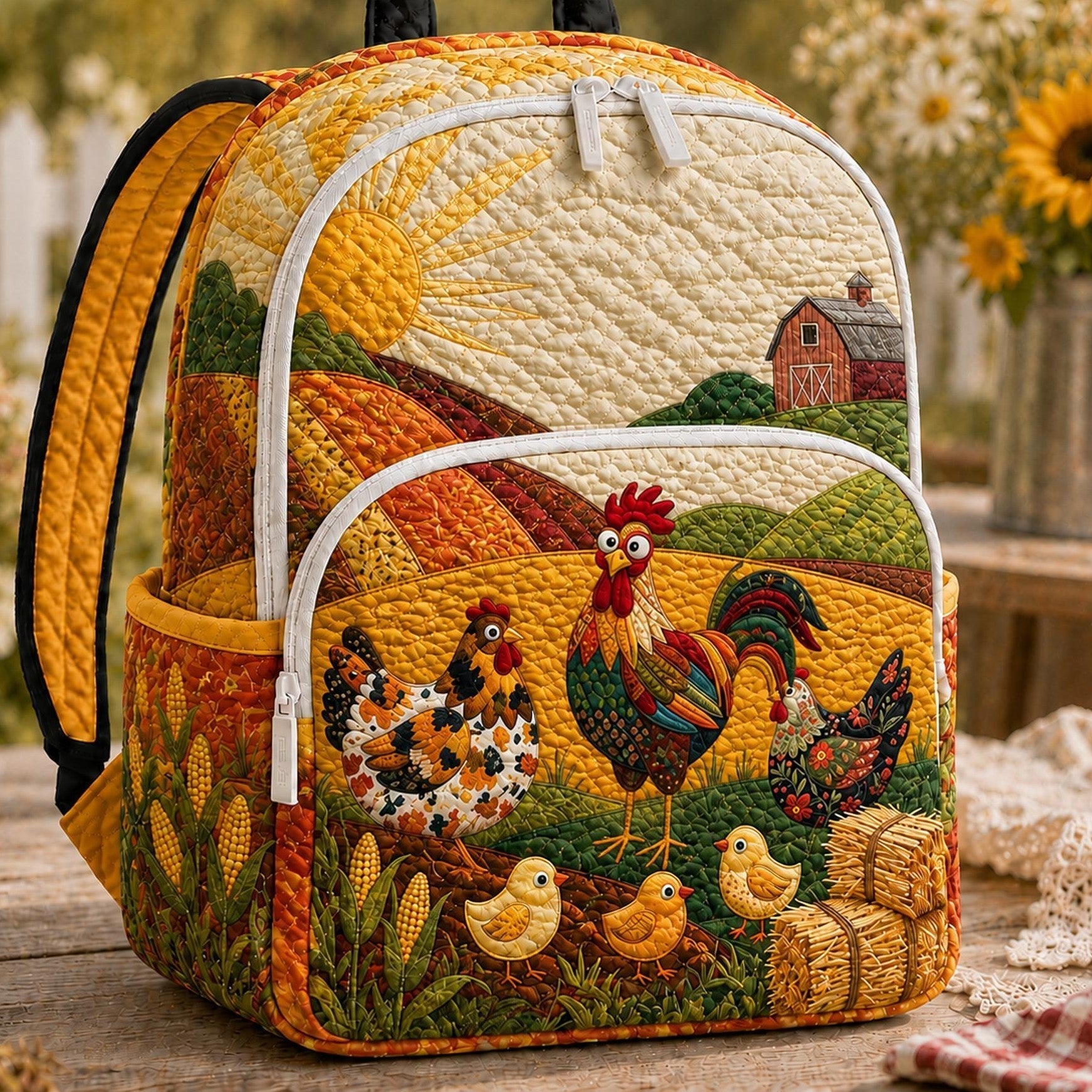 Quiltad ryggsäck – Höns på gården