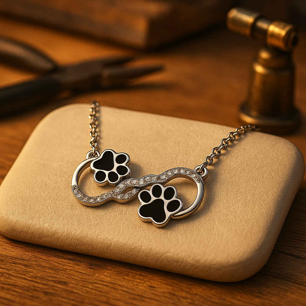 Halsband med hundtassar | Evig kärlek - hjärta med zirkon
