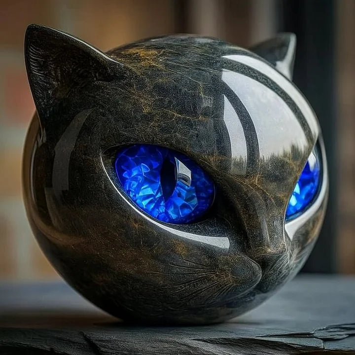Nattens magi | Mystisk skulptur av svart katthuvud