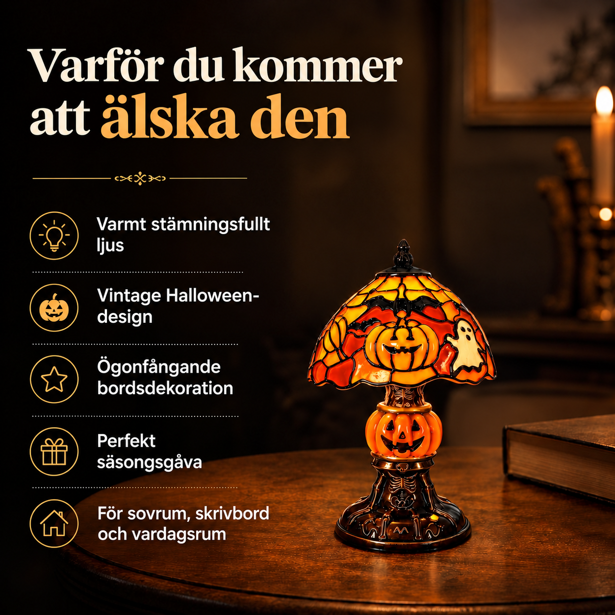 Tiffany-stil lampa med pumpa