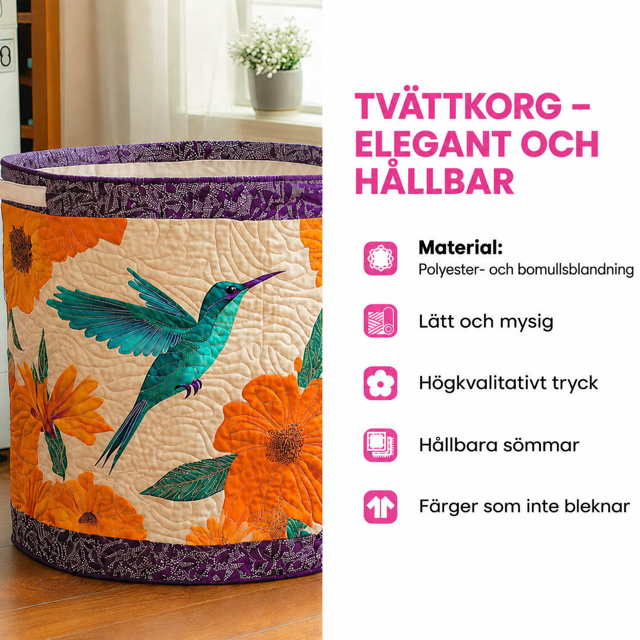 Blommande sol tvättkorg